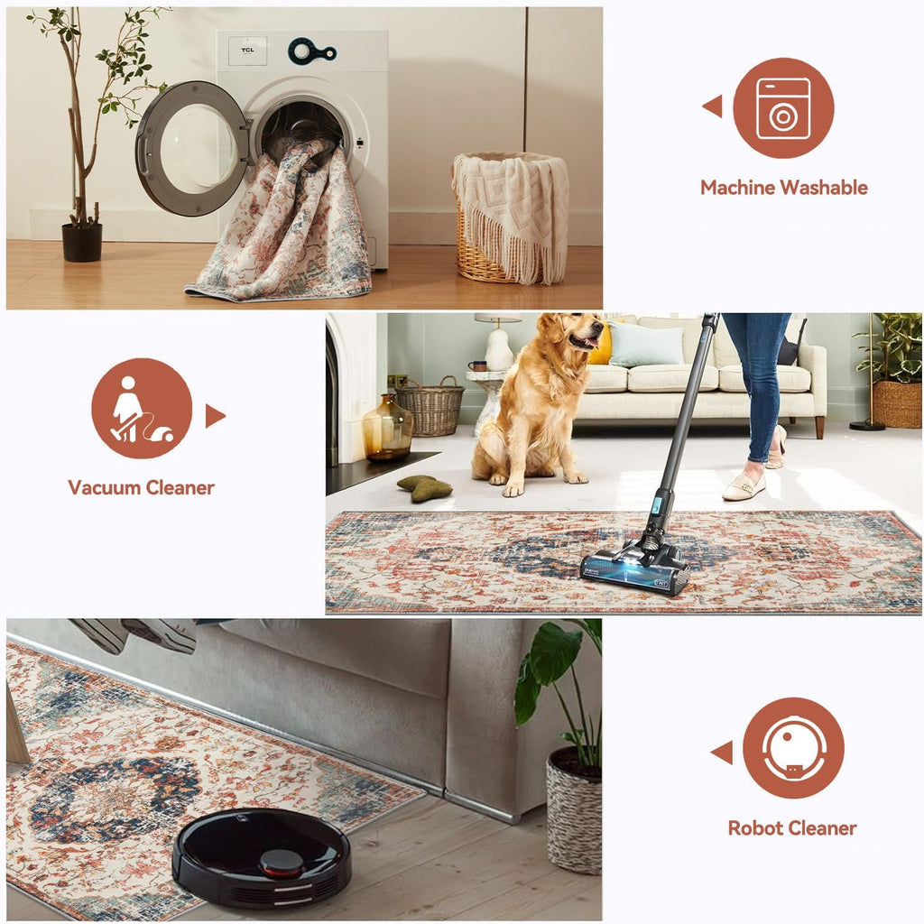 Large Washable Area Rug for Living Room 5x7, Boho Non Slip Low Pile Carpet C889
