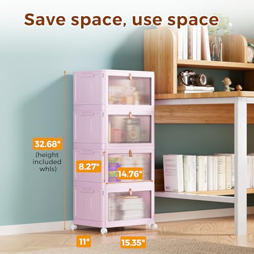 4 Tier Stackable Storage Bins with Lid and Wheels, Grey P84827