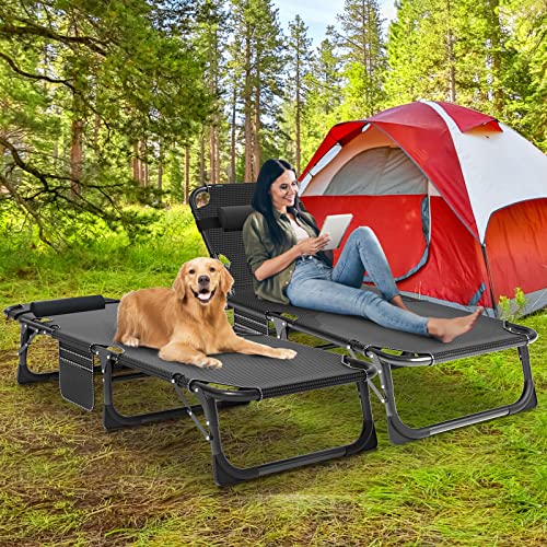 Portable Folding Camping Cot, Adjustable Reclining Chaise with Pillow U54731