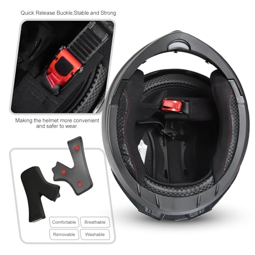 SPARK DOT Modular Flip-Up Dual Visor Motorcycle Helmet (Bright Black, Small) W8778