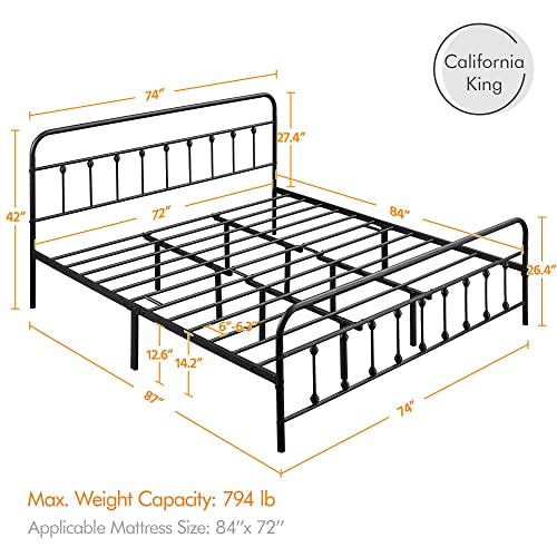 Yaheetech Classic Metal Platform Bed Frame with Victorian Headboard, Full Size Black T81083