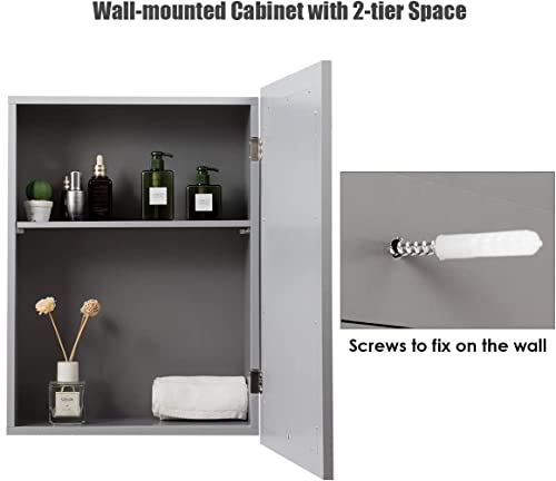 LUARANE Bathroom Medicine Cabinet with Mirror, Wall Mounted, Grey J6134