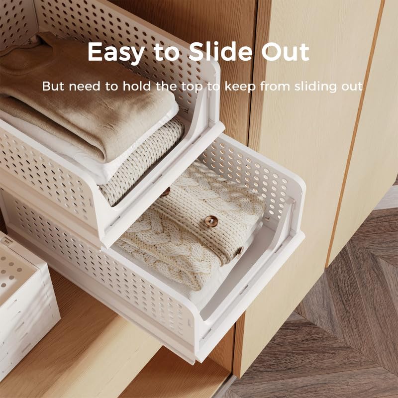 Pinkpum 5 Pack Stackable Plastic Storage Basket Foldable Closet Organizer H484802