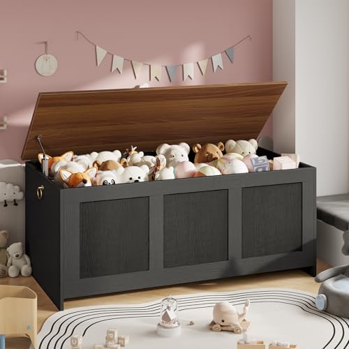 HOOBRO Storage Bench, 39.3" Retro Wooden Chest with Lift Top, White and Walnut C2921