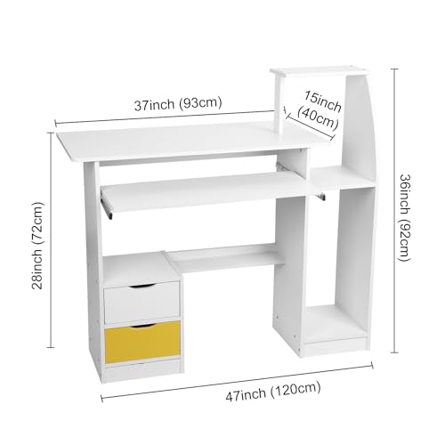 Small Computer Office Desk with 2 Drawers and 3 Hutch Shelves E177340