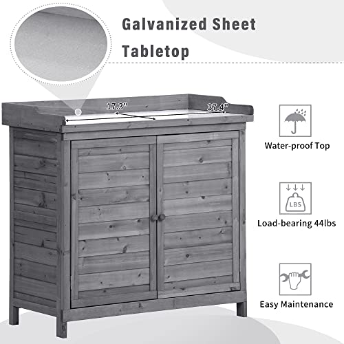 Merax 66" Outdoor Farmhouse Wooden Potting Bench Table with 2 Drawers and Cabinet, Brown U7933