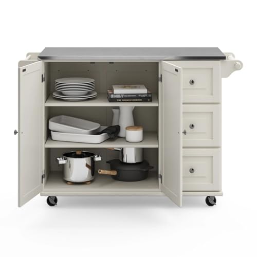 homestyles Mobile Kitchen Island Cart with Stainless Steel Top, Sage Green J6213
