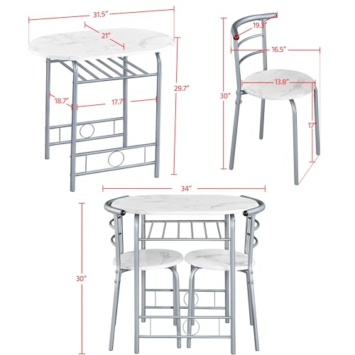 Yaheetech 3-Piece Dining Table Set with 2 Chairs, White X5971