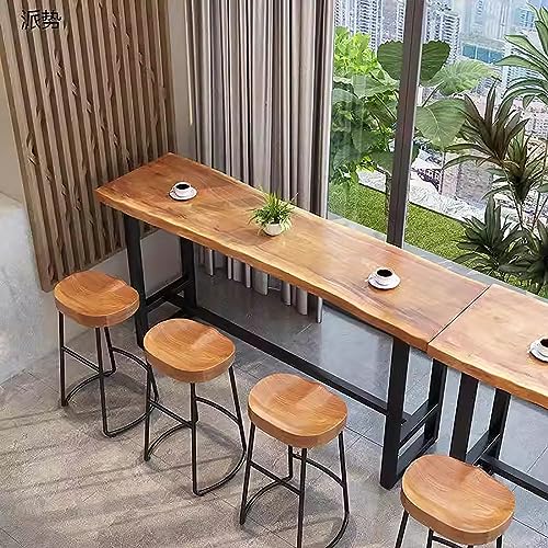 Solid Wood Bar Table with Footrest, Live Edge, 55.1" Natural K830349