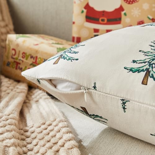 Christmas Pillow Covers Set of 2, 18x18 Inch, Green Winter Tree Print Z3499