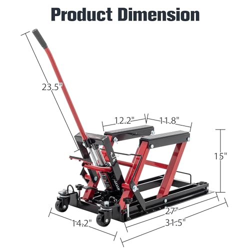 Hydraulic Motorcycle Lift Jack 1500 LBS, Foot-Operated Scissor Lift Table, Red H6166