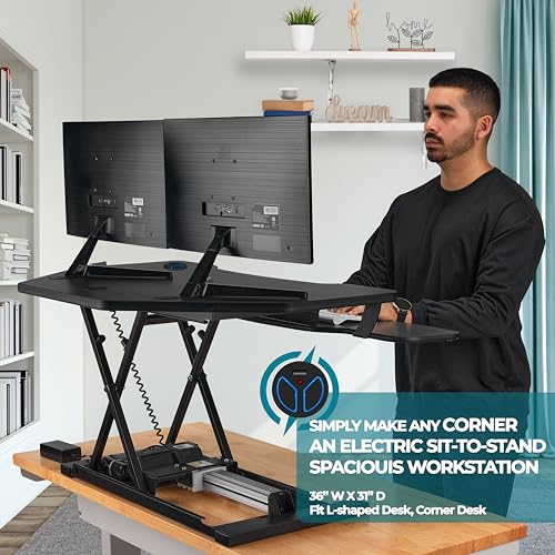 VERSADESK® PowerPro™ 36" Corner Standing Desk Converter with Keyboard Tray, Black O892
