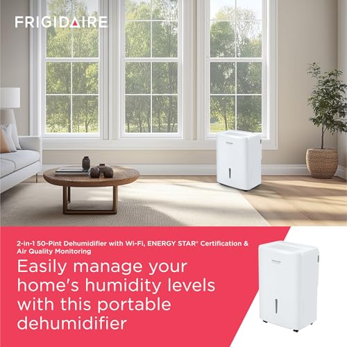 Frigidaire 50-Pint Portable Dehumidifier with Wi-Fi for Medium/Large Rooms, White Q334986
