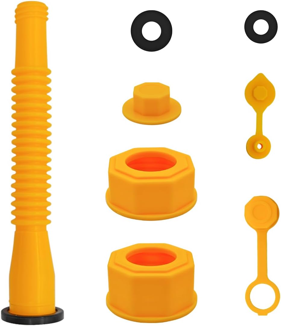 1 Sets Gas Can Spout Replacement Kits, Flexible Gas Can Nozzle with A drill Bit, Screw Collar Caps, Spout, Spout Sealing Cap, Extra Rubber Gasket, Replacement Vent Caps - Fits Most of The Cans