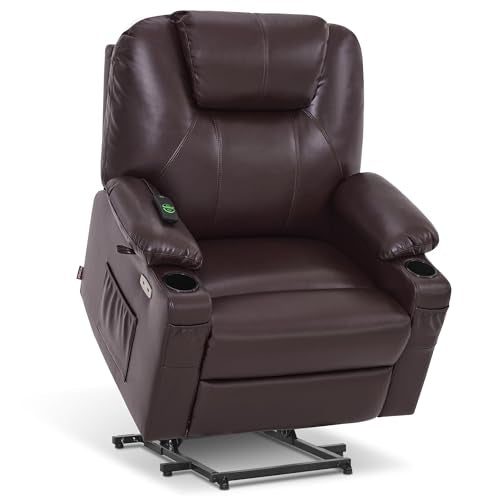MCombo Power Lift Recliner Chair for Elderly with Heat and Massage, Faux Leather, Black V60394