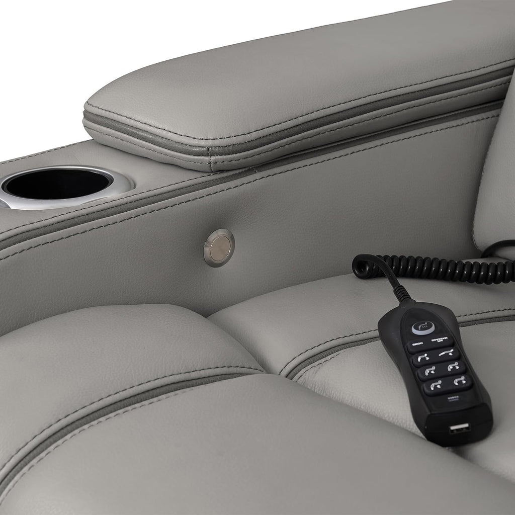 Armen Living Octavia Power Reclining Heated Massage Sofa, 86" Wide, Silver and Gray Leather M65396