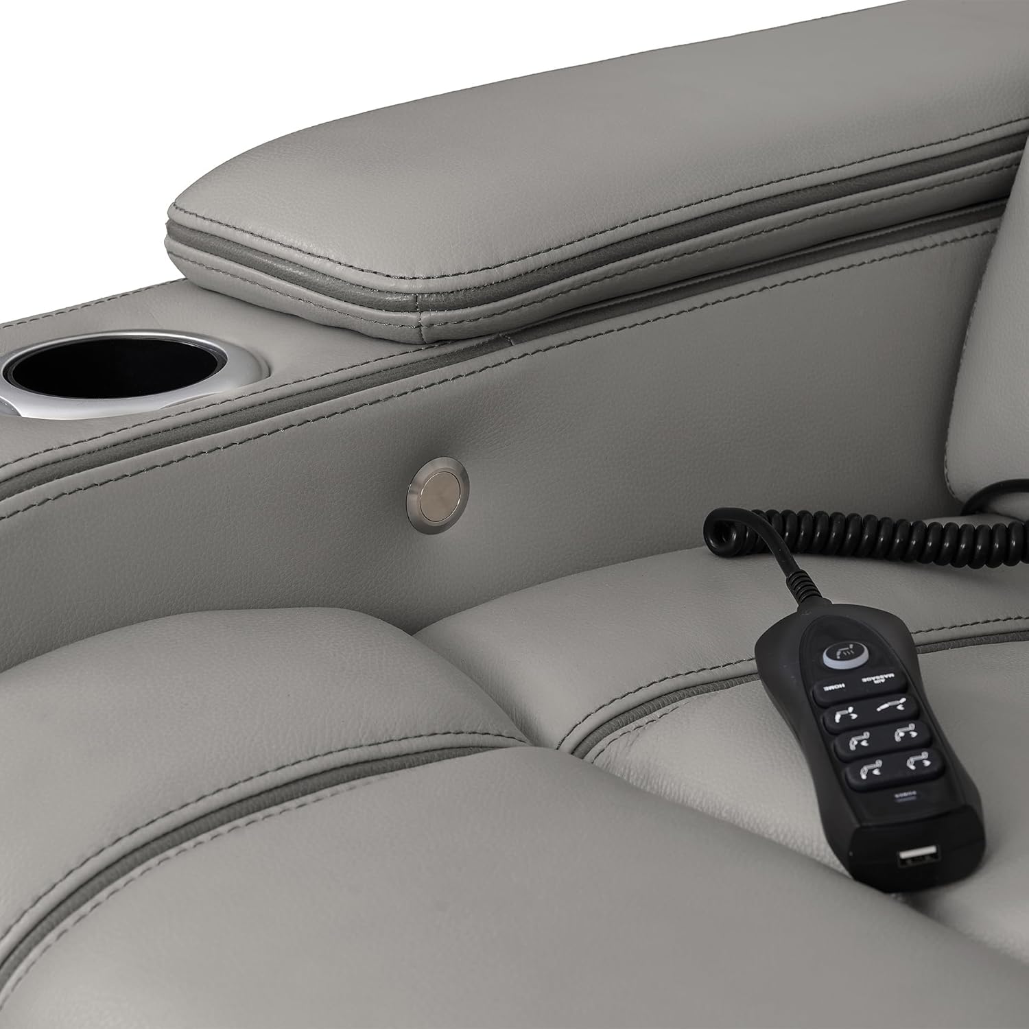 Armen Living Octavia Power Reclining Heated Massage Sofa, 86" Wide, Silver and Gray Leather M65396