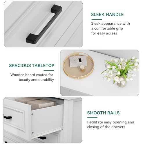 YITAHOME 6-Drawer Dresser with Power Outlet, White H903