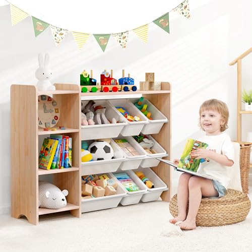MallBest 4-Tier Kids' Toy Storage Organizer Shelf with 9 Plastic Bins F1027