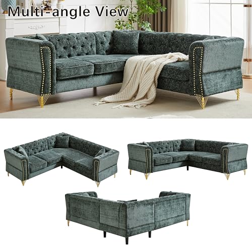 81.5" Chesterfield Chenille L-Shaped Sectional Sofa, 5-Seater, Gray O351