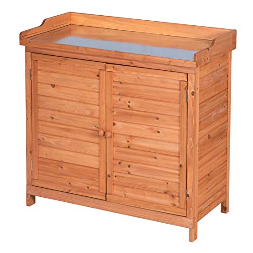 Outdoor Wooden Storage Cabinet with Potting Bench, Natural F921
