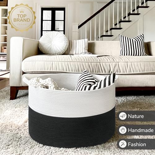 INDRESSME Large Cotton Rope Storage Basket with Handles, 90L Grey R37552