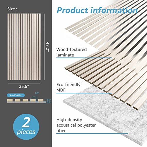 Art3d 4pcs 107 x 8in Slat Acoustic Panel, 3D Fluted Wood Finish, White Elm N490465
