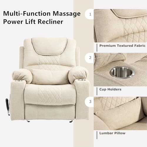 Lift Chair Recliner with Massage and Heat, Heavy Duty for Seniors, Brown V12888