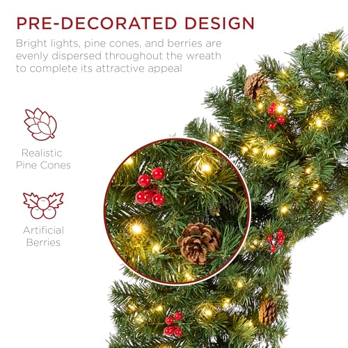 Best Choice Products 60in Pre-Lit Fir Christmas Wreath with 300 LED Lights E577048