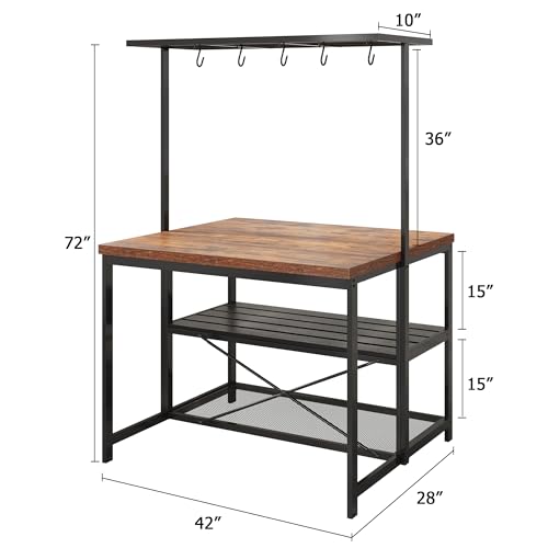 Kitchen Island with Storage, Bakers Rack with Power Outlet, 3 Tier Microwave Stand, Coffee Bar Table I24443