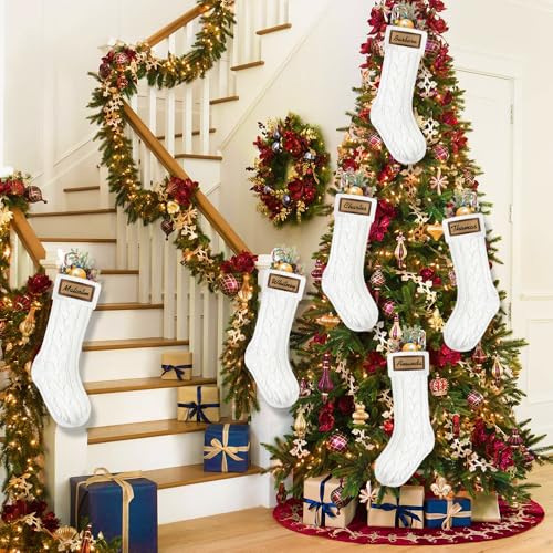 6 Pack Personalized Christmas Stockings 18in Knitted with Leather Patches Red and White F78226