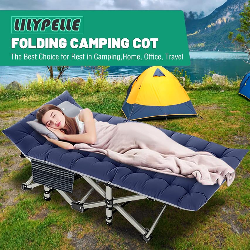 LILYPELLE Folding Camping Cot, Extra Wide Heavy Duty with Carry Bag Z15817