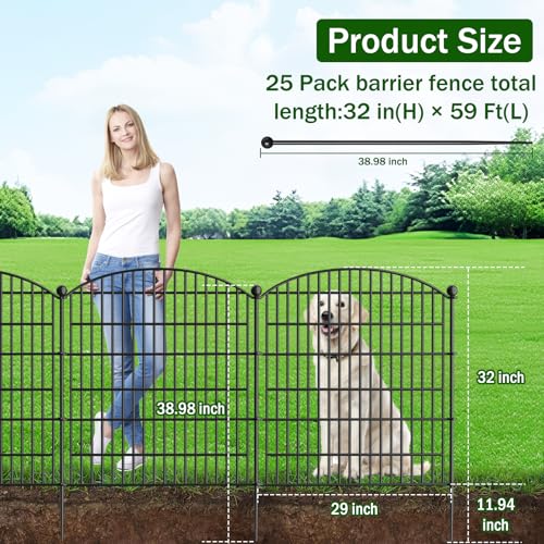 10 Panels No Dig Decorative Garden Fence, Rustproof Metal Dog Fence for Yard U518