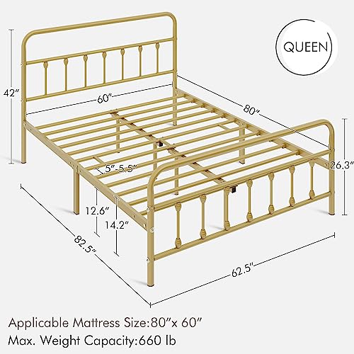 Yaheetech Classic Metal Platform Bed Frame with Victorian Headboard, Full Size Black T81083