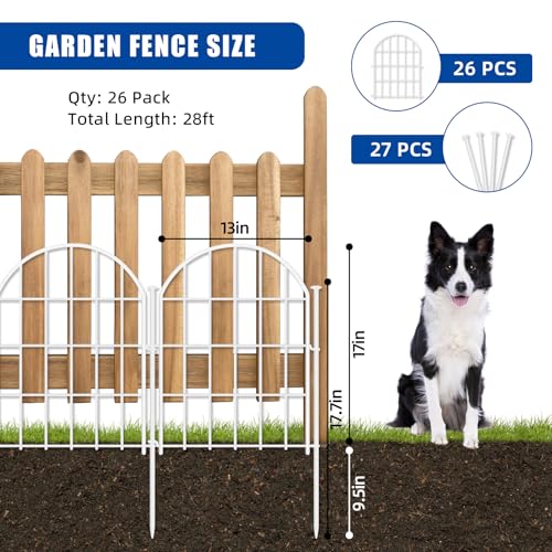 26 Pack Decorative Garden Fence, 22in x 28ft Arched No Dig Border, Rustproof Metal Animal Barrier N93965