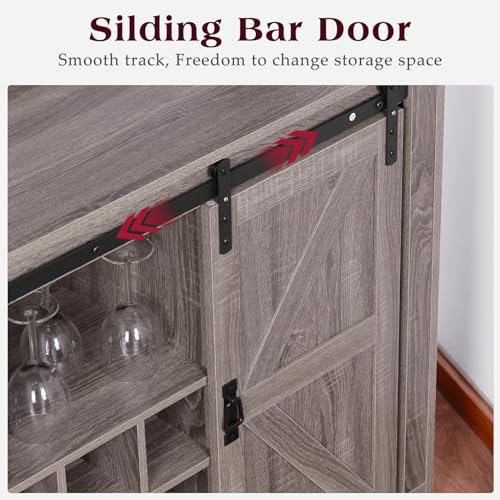 Coffee Bar Cabinet with Storage, Farmhouse Buffet Sideboard, Grey P7089