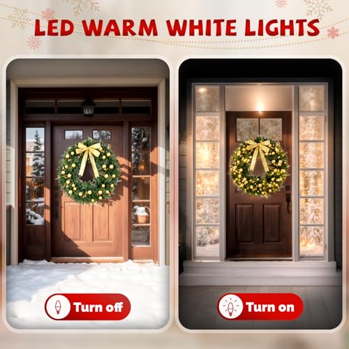 VINGLI 48 Inch Pre-lit Artificial Christmas Wreath with 150 LED Lights T885