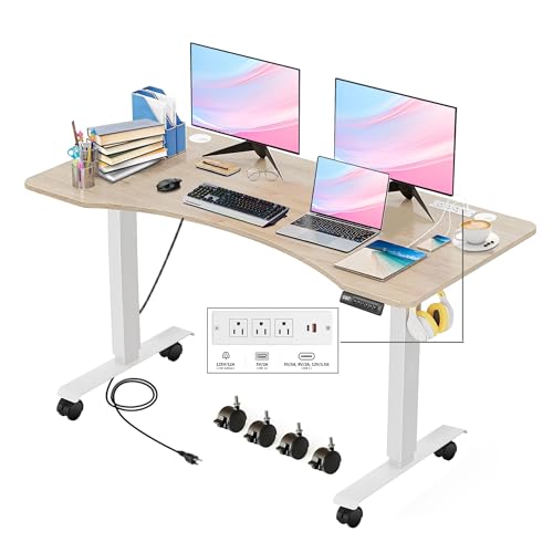 Electric Standing Desk with Charging Station, Oak W842676