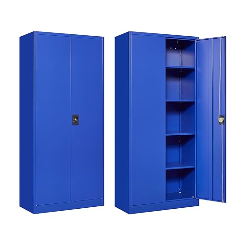 Metal Storage Cabinet with Doors and Shelves, 71" Locking Steel, White L799