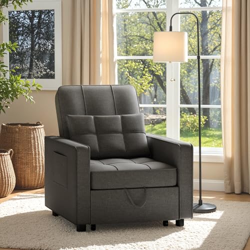 Flamaker Sofa Bed 3-in-1 Adjustable Couch Bed with Modern Linen Fabric, Dark Grey X725