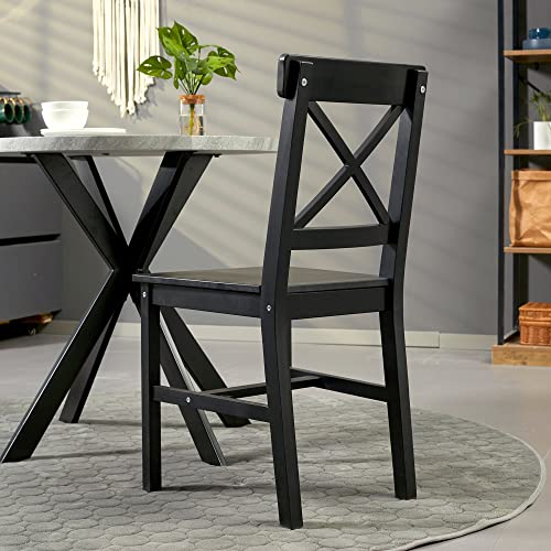 HOMCOM Modern Farmhouse Dining Chairs Set of 2, Wooden Cross Back, Black R739