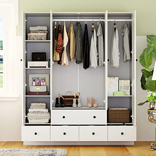 ECACAD Large Wardrobe Armoire with Shelves, Drawers & Hanging Rod, White U2635