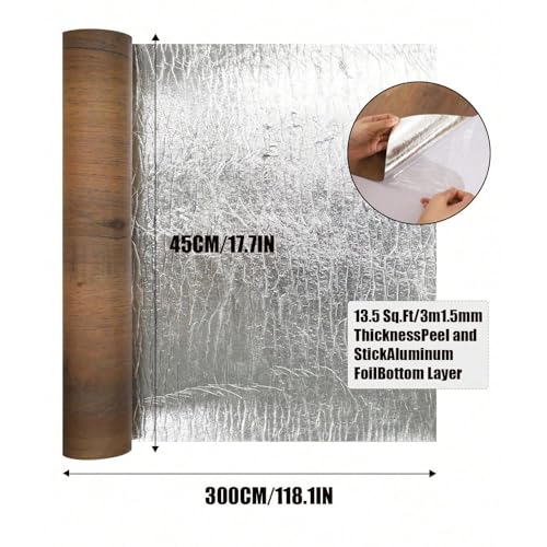 Luxury Wood Grain Peel and Stick Vinyl Flooring Roll 17.72" x 118" Grey R228