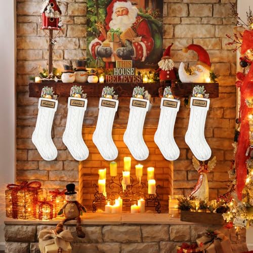 6 Pack Personalized Christmas Stockings 18in Knitted with Leather Patches Red and White F78226