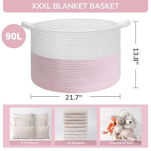 INDRESSME Large Cotton Rope Storage Basket with Handles, 90L Grey R37552