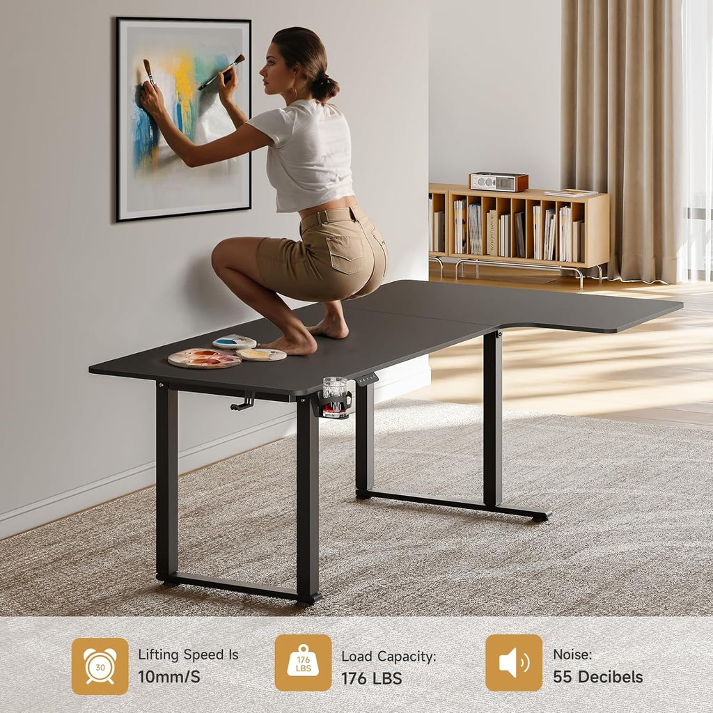 L Shaped Standing Desk 63x43 Inches with Dual Motor Memory Controller, Black Q887678