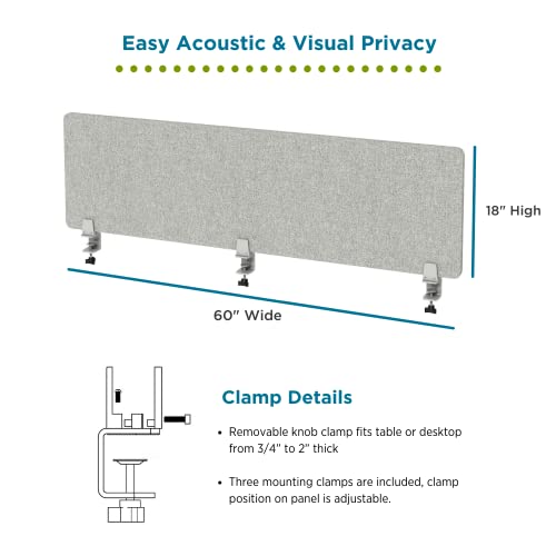 VaRoom Desk Divider Sound Proof Privacy Panel for Student Desks, Light Grey, 48"W x 18"H E33392