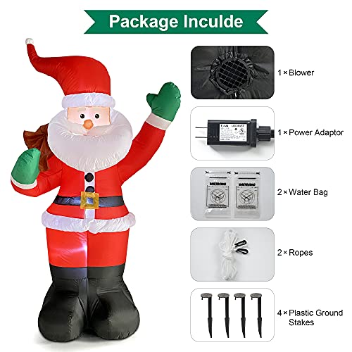 COOLWUFAN 6 FT Christmas Inflatables Santa Claus with Gifts Bag, LED Lights Outdoor Yard Decoration T979
