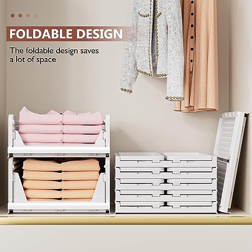 CTSNSLH 5 Pack Folding Closet Organizers Storage Box, Stackable Bins, White B5705