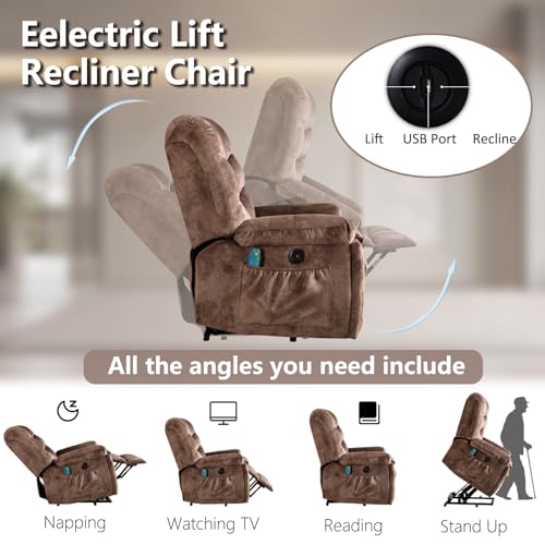 Phoenix Home Large Power Lift Recliner with Massage and Heat for Elderly, Brown O77713